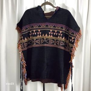 zara | dark blue hooded poncho